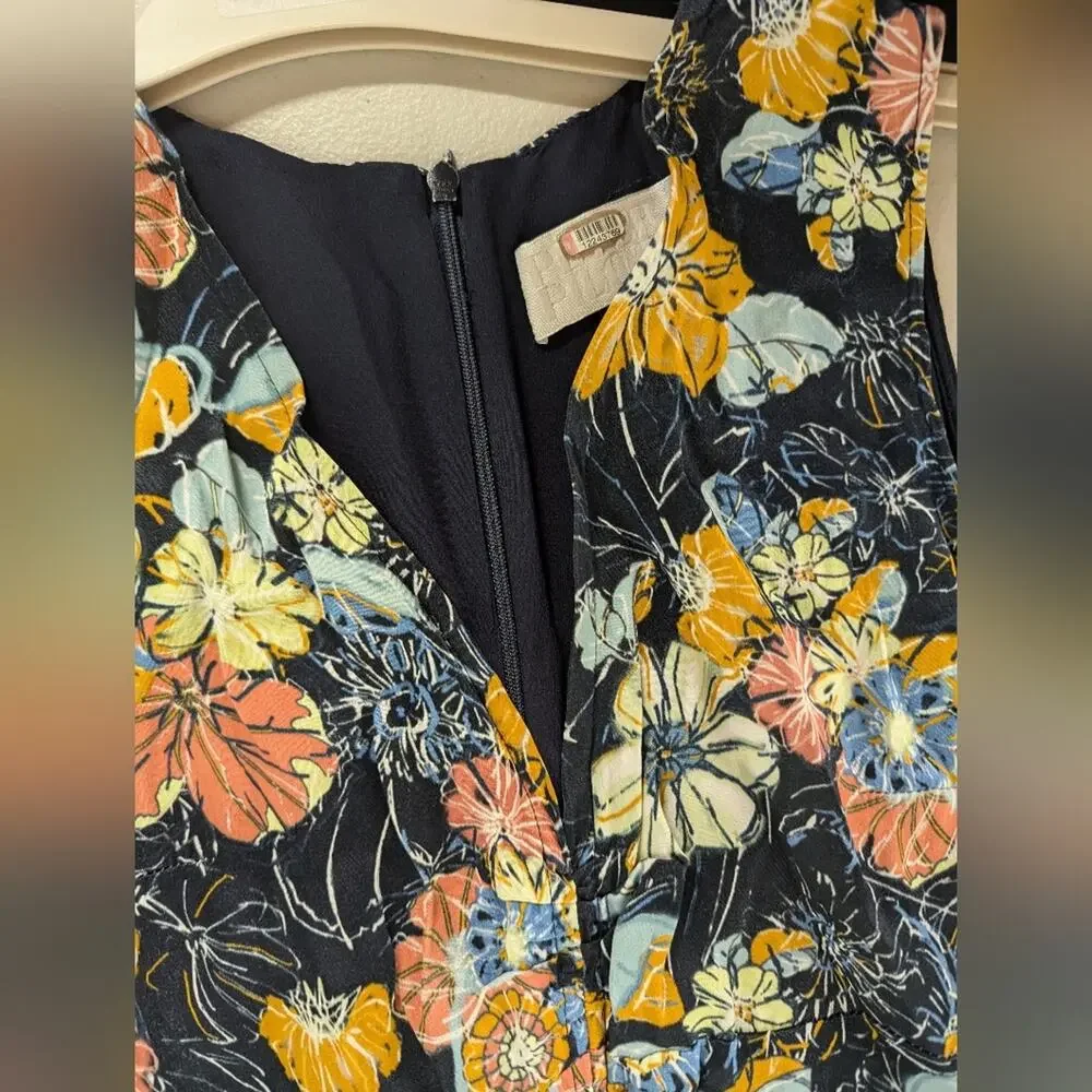 RTR Peter Pilotto Ruched Navy Floral Dress sz6 printed midi v-neck